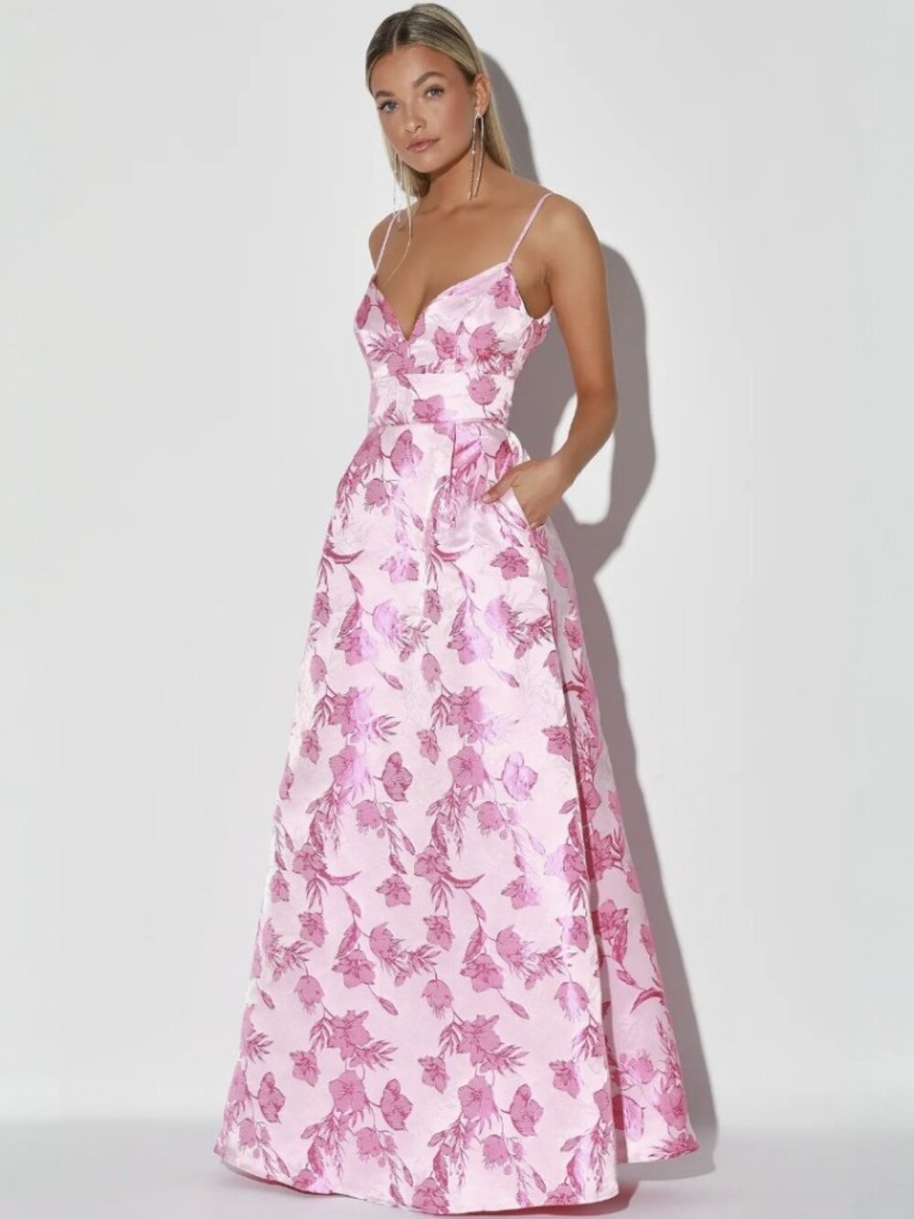 NWT Lulus With Passion Pink Floral Print Jacquard Sleeveless Maxi Dress - Picture 4 of 9